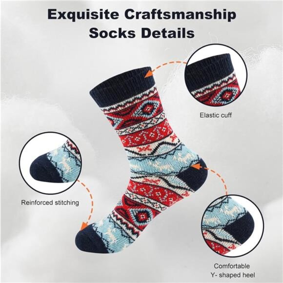 New 5 Pairs Wool Socks for Women - Cute Fuzzy Warm Colorful Crew Socks - Picture 5 of 6